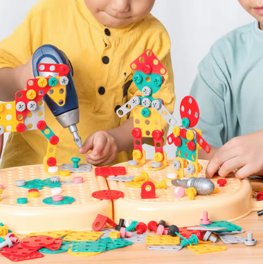 Taladro Montessori Caja de herramientas Taladro Juguetes de construcción de plástico Rompecabezas de tornillos con taladro