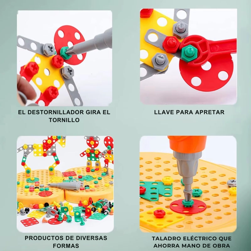Taladro Montessori Caja de herramientas Taladro Juguetes de construcción de plástico Rompecabezas de tornillos con taladro