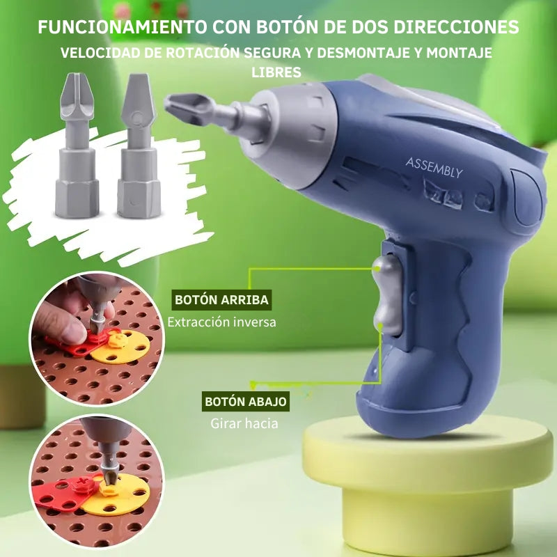 Taladro Montessori Caja de herramientas Taladro Juguetes de construcción de plástico Rompecabezas de tornillos con taladro