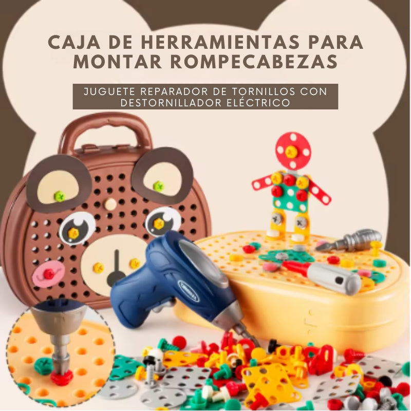 Taladro Montessori Caja de herramientas Taladro Juguetes de construcción de plástico Rompecabezas de tornillos con taladro